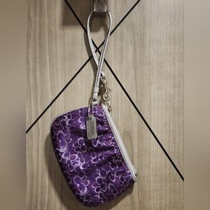Coach Signature Wristlet Metallic Jacquard Pleat Purple Lurex Mini Purse RARE